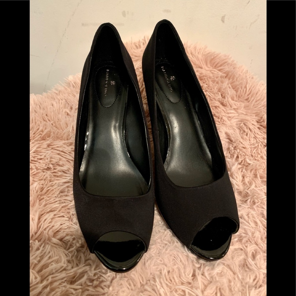 Satin and Patent Open Toe Bandolino Heels